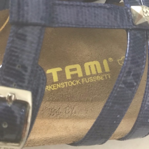 NEW BIRKENSTOCKS Blue Rhinestone Leather Suede Cork Sandals Tatami Size 38 US 7 - Picture 10 of 13